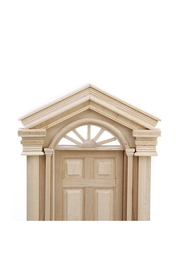 Beige Wooden Dollhouse Door 14x22cm Traditional Style for 1:12 Scale Miniature House Decoration Accessory