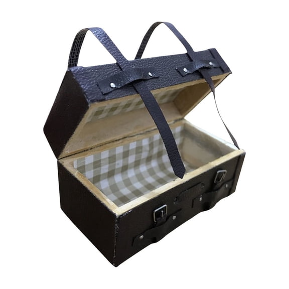 1:12 Mini Dollhouse Leather Suitcase with Retro Design and Wooden Material