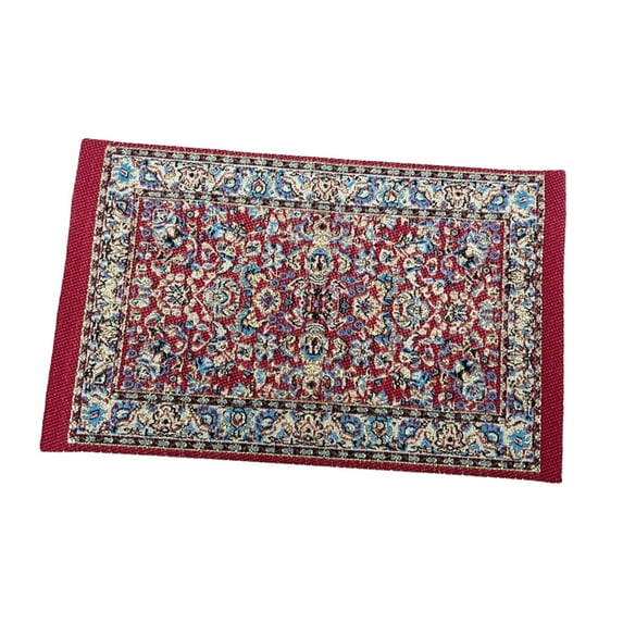 1:12 Miniature Floor Area Rug Simulation Life Scene Home Woven Rug Ornaments Dark Red