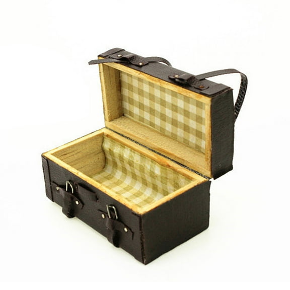 1:12 Miniature Trunk for Dollhouse - Wooden and Leather Packing Bag, 58x30x31mm, for 1/6 and 1/12 Ratio Doll Houses