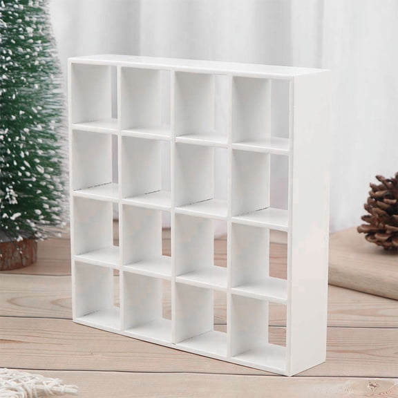 1: 12 Miniature Wood Storage Rack 16 Grid Shelves White White Storage Shelf Doll House y21226
