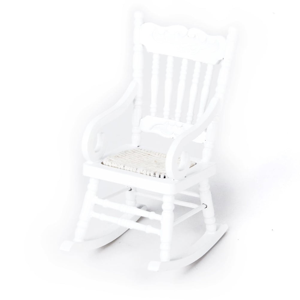 1 12 Miniature Wooden Rocking Chair Model White