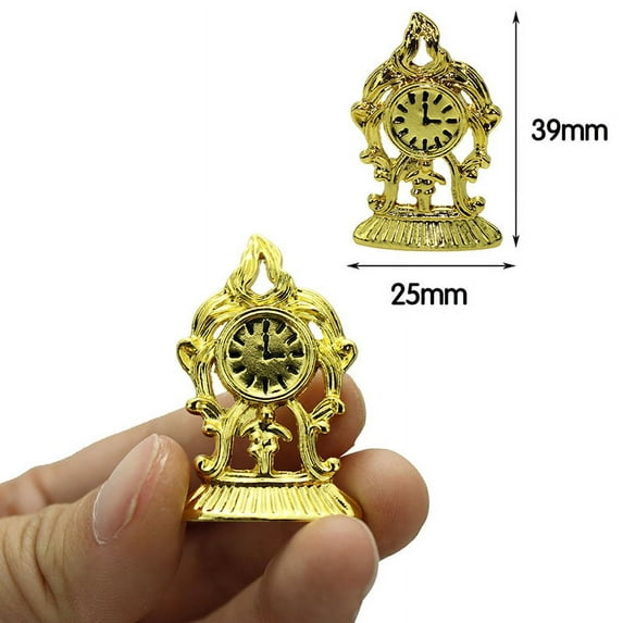 1:12 Miniature golden clock dollhouse diy doll house decor accessories