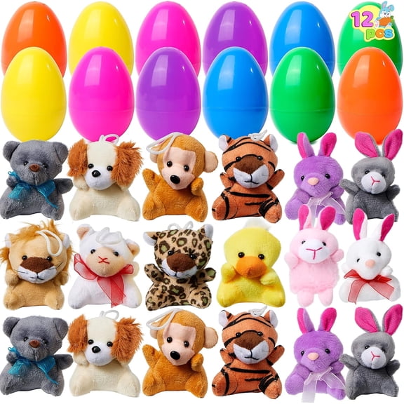 1 Pcs Prefilled Easter Eggs with Mini Plush Animals, Cute Stuffed Toy Fillers for Kids Easter Egg Hunt, Basket Stuffers, Classroom Prizes and Party Favors