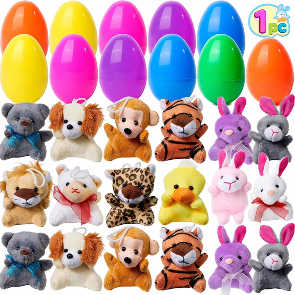 1 Pcs Prefilled Easter Eggs with Mini Plush Animals, Cute Stuffed Toy Fillers for Kids Easter Egg Hunt, Basket Stuffers, Classroom Prizes and Party Favors