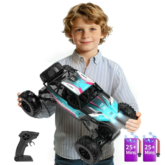 1:12 RC Cars 4WD off Road 2.4Ghz RC Monster Truck with Metal Shell and Light, Remote Control Car Crawler for Adult and Kid, 2 Batteries, Blue