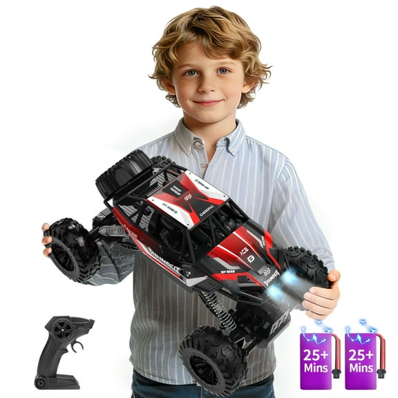 1:12 RC Cars 4WD off Road 2.4Ghz RC Monster Truck with Metal Shell and Light, Remote Control Car Crawler for Adult and Kid, 2 Batteries, Red