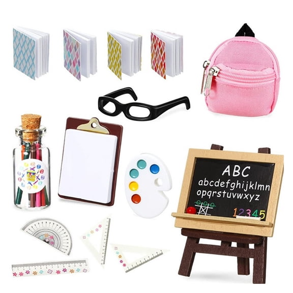 1/12 Resin Miniature School Supply with Ruler Notebook Dollhouses Classroom Accessories for Creative Craft Project