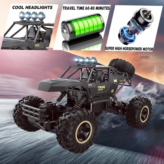 1:12 Rock Crawler Rechargeable Off Road Truck 4WD, Metal Shell LED Headlights RC Remote Control Off Road Car Truck
