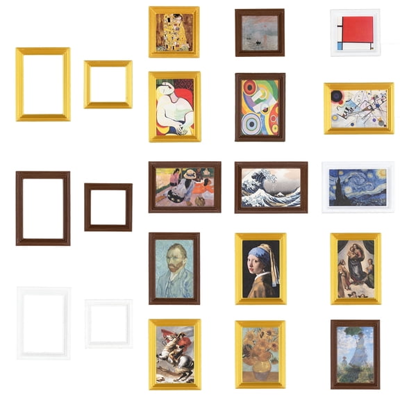 1:12 Scale 15 pcs Miniature Dollhouse Picture Frames with Classic Mini Paintings, Dollhouse Decor Accessories Mini Framed Art