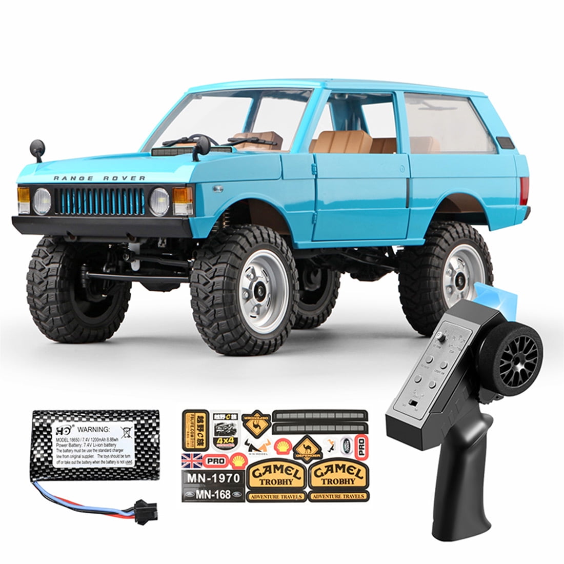 1/12 Scale 2.4G RC 4WD Off-Road Crawler, 7.2KM/H Remote Control Car with LED Lighting System, High-Strength Frame & Splash-Resistant Design, Model MN-168 Blue