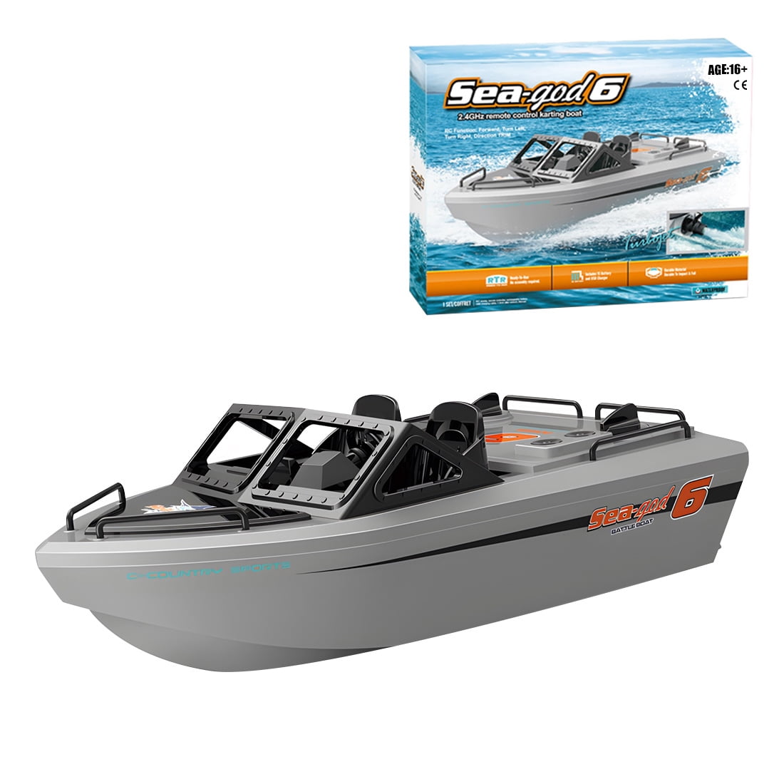 1/12 Scale 2.4G RC Boat Model, High-Speed Water Kart with Water Cooling & Capsize Reset, RC Racing Boat for Pools or Lakes, Remote Control Boats for Adults, Grey