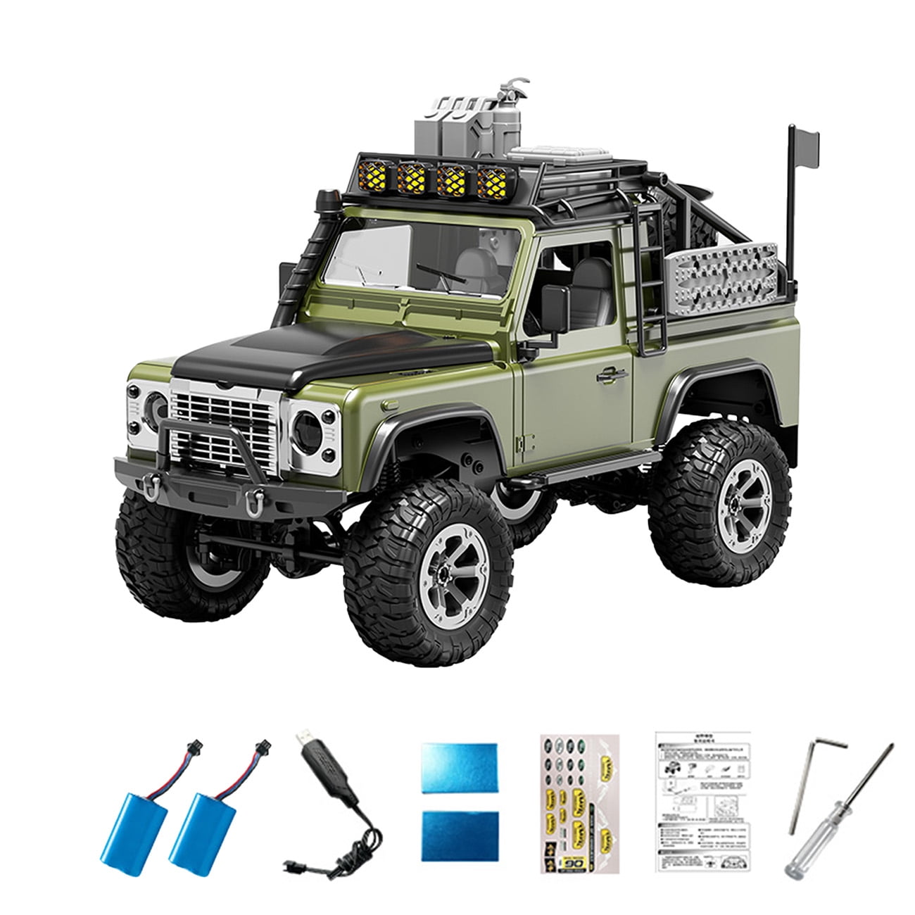 1/12 Scale 2.4GHz 4WD RC Rock Crawler, KF90 Full Proportional Off Road Truck with Adjustable LED Lights, Carbon Brush Climbing Vehicle RTR for Adults Hobbyists- Green / 2 batteries
