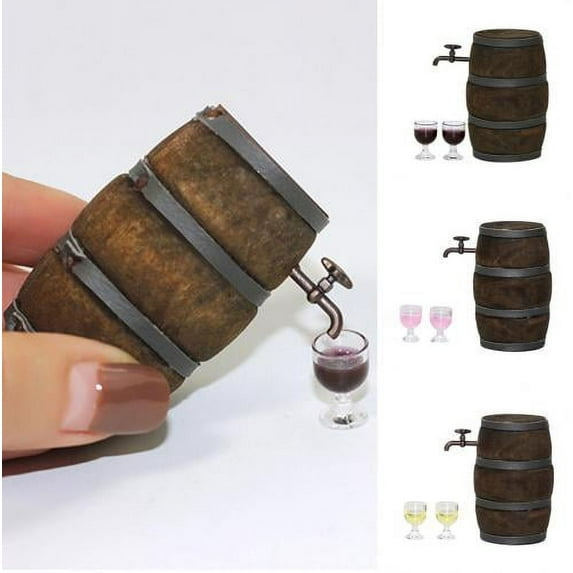 1:12 Scale Accessories Wine Cellar Miniature Bar Accessories Retro Mini Red Wine Barrel for Home