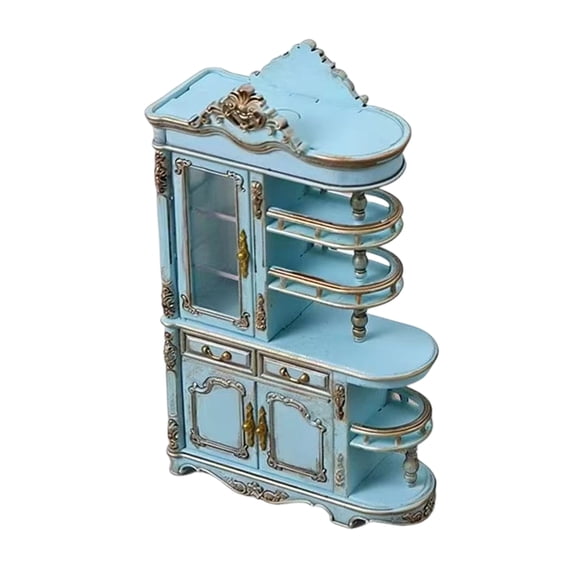 1:12 Scale Antique Styles Doll House Accessories Functional Screen Cabinet Model With Openable Drawers and Display Light