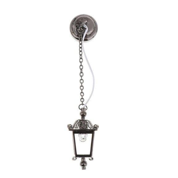 1/12 Scale Dollhouse Accessories Miniature LED Ceiling Light Metal Hanging Lamp, Battery Operated with Switch