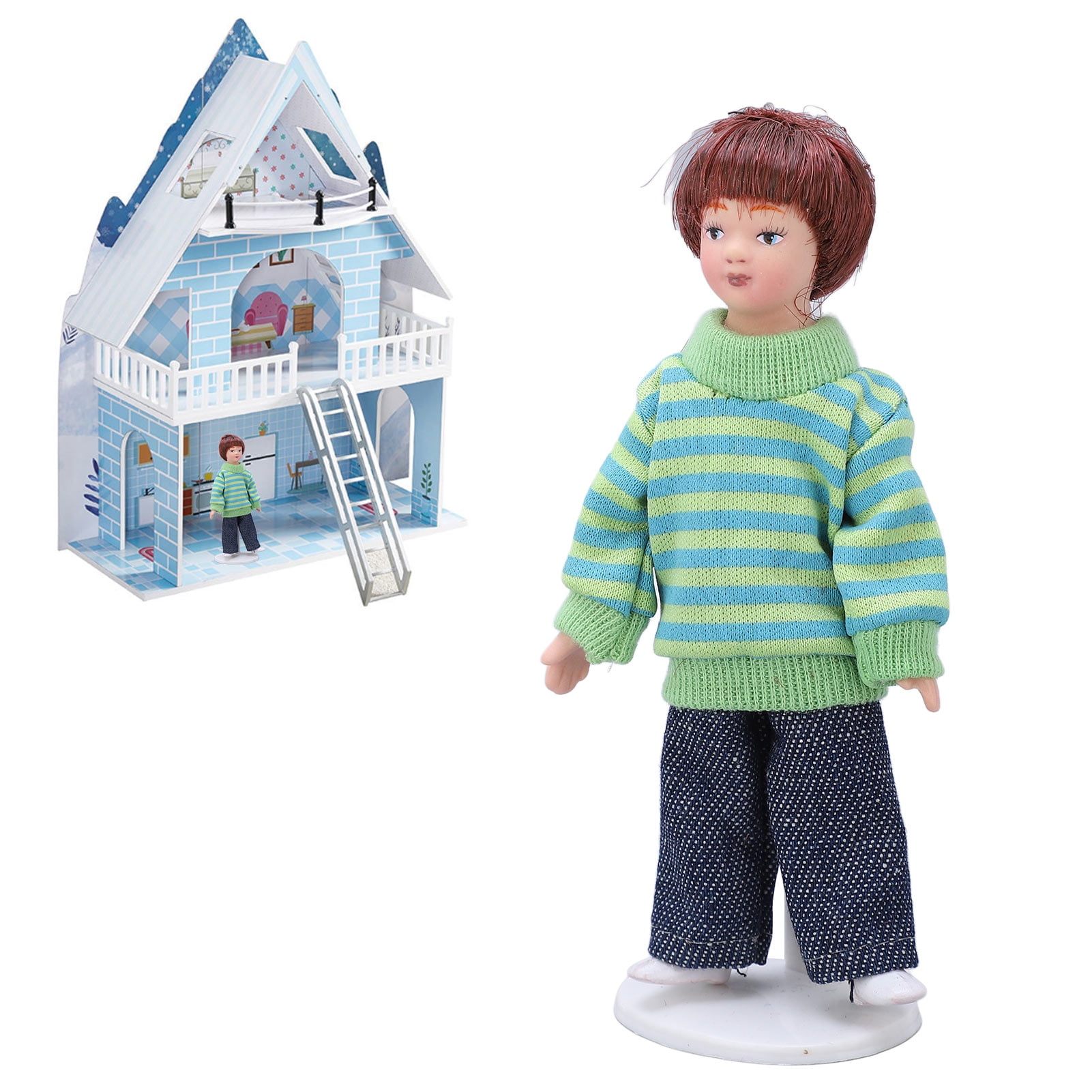 1:12 Scale Dollhouse Boy Doll,Dollhouse Miniature Boy Dollhouse Mini Boy  Figure,Green Sweater Brown Hair Doll House Decoration for Play House Game  Accessories - Walmart.com