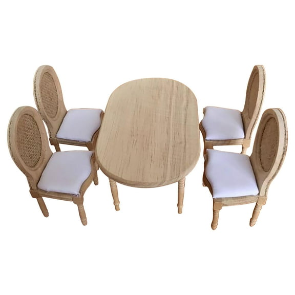 1 12 Scale Dollhouse Dining Table With 4 Chairs Miniature Furniture For Doll Room Kitchen Decoration 4X3Inch