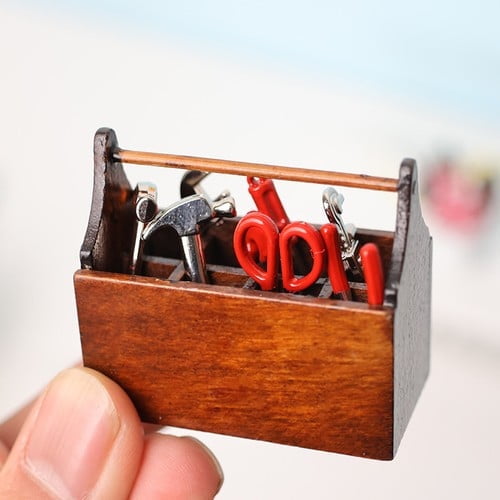 1:12 Scale Dollhouse Mini Toolbox - Realistic Redwood & Walnut Wood Model