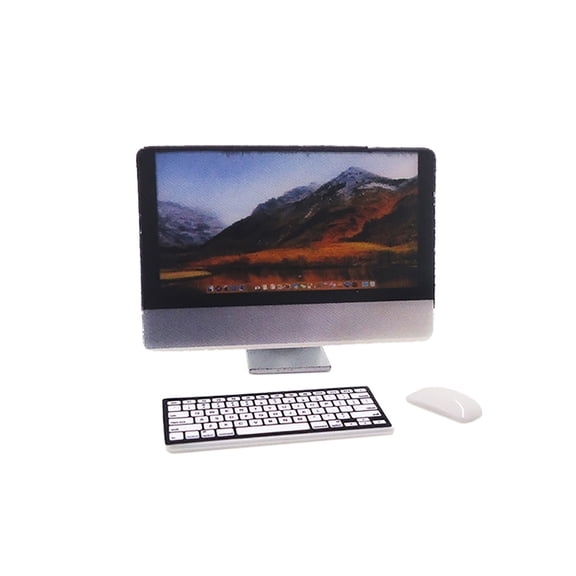 1:12 Scale Dollhouse Miniature Computer Set 3 Piece Model With Monitor Keyboard Mouse For Tiny Room Office Scene Pretend Play