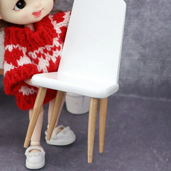 1:12 Scale Dollhouse Miniature Furniture, Modern Style, Pocket-Sized Furniture Model, White Small Chair/ Wooden Multi Purpose Armchairs Modern Style Dinning Chairs 1/12 Scale Kids Toy