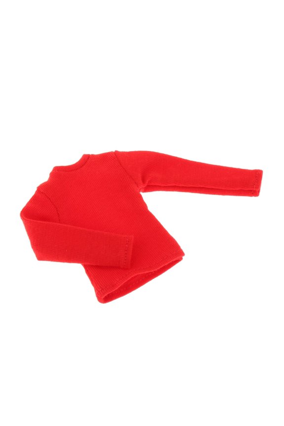 1/12 Scale Men Figure Long Sleeve T Shirt Clothing, Miniature Doll Clothes for 6 inch Figure Red