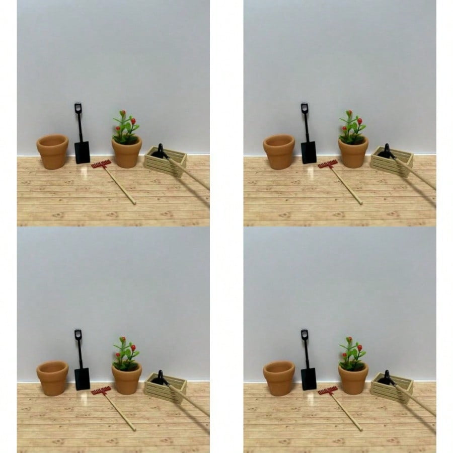 1：12 Scale Mini Garden Tool Set With Clay Pots Shovel Rake And Storage ...