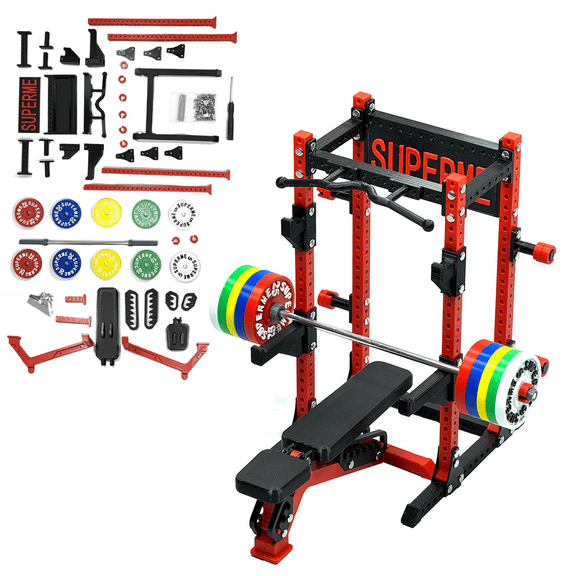 1/12 Scale Mini Gym Equipment Set - Barbell, Bench Press & Squat Rack Model for Desktop Display Gift, Miniature Gym Workout Equipment Gift for Fitness Fans