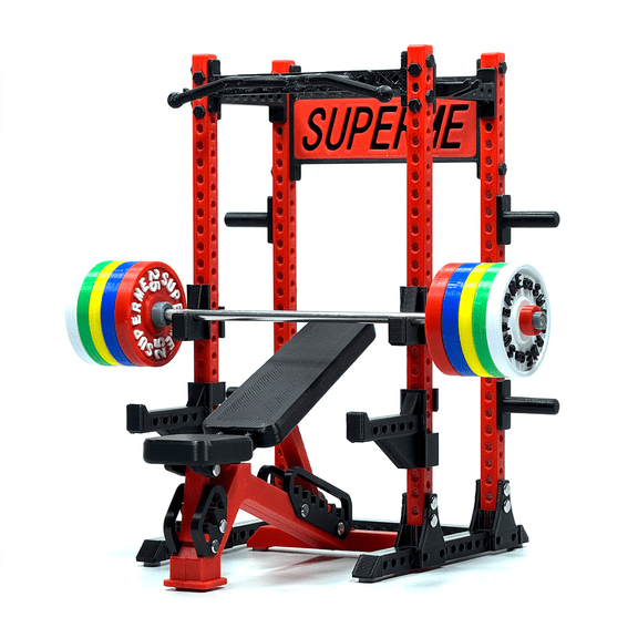 1/12 Scale Mini Gym Equipment Set - Barbell, Bench Press & Squat Rack Model for Desktop Display, Miniature Gym Workout Equipment Gift for Gym Enthusiasts