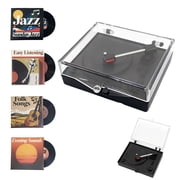 1:12 Scale Mini Record Player with 4 pcs Miniature Records Set, Realistic Vinyl Records Model, Exquisite Dollhouse Furniture & Accessories