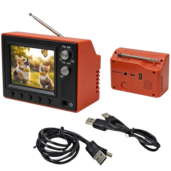 1:12 Scale Mini Retro TV 2.4" 720P HD Tiny Television with 8GB Storage Dollhouse Miniature Accessories for Desktop Decor Diorama Video Playback