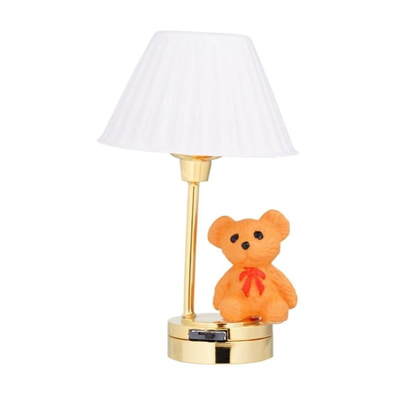 1/12 Scale Miniature Bear Table Lamp, LED Pleated Desk Light for Dollhouse Accessories and Micro Landscape Decor