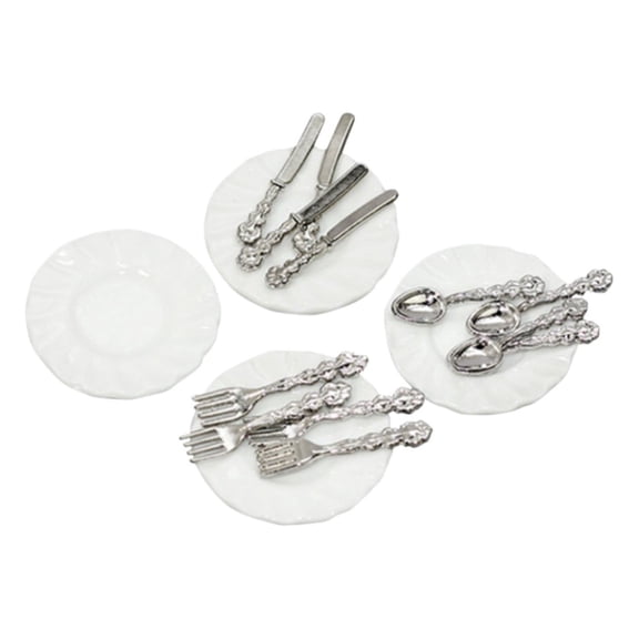 1:12 Scale Miniature Ceramic Plates And Silverware for Dollhouse And Diorama - Tiny Detailed Tableware Set for Miniature Food, Model Scenes, And Photography Props Harlik