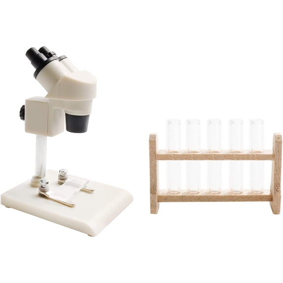 1/12 Scale Miniature Microscope with Miniature Test Tubes Realistic Mini Microscope Model for DIY Micro Landscape Ornament Mini House Decoration,Set B