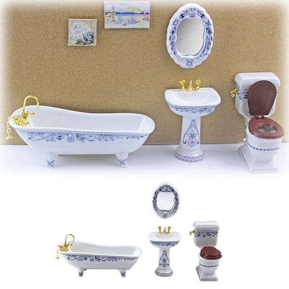1:12 Scale Miniature Porcelain Bathroom Furniture Set 4PCS for Dollhouse Collectors