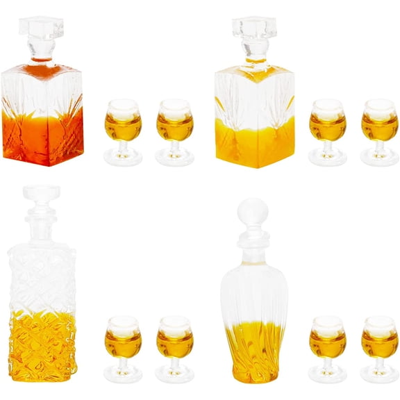 1:12 Scale Miniature Wine Bottles with Cups Mini Decanter Set with Glasses Model for Mini House Kitchen Accessories Bar Dcor