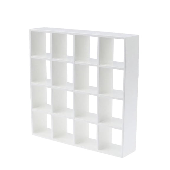 1:12 Scale Miniature Wood Storage Rack, 16 Grid Display Shelves for Dollhouse Decor, White
