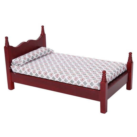 1:12 Scale Miniature Wooden Bed for Dollhouse Furniture Miniature Bedroom Accessory