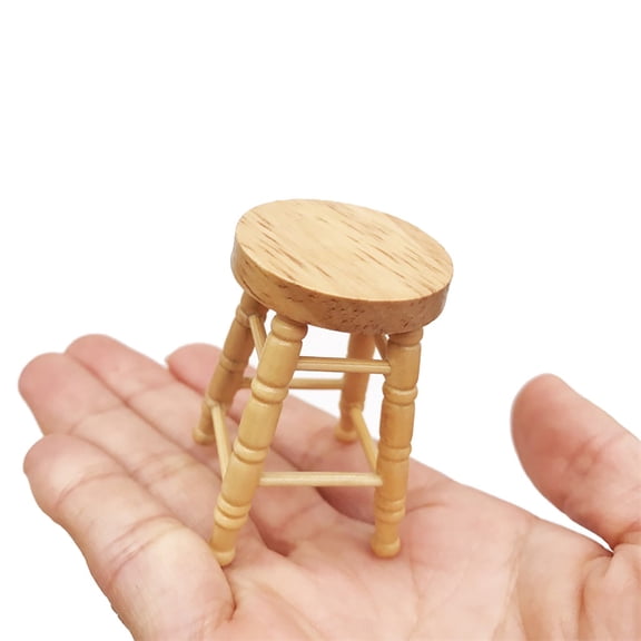 1/12 Scale Miniature Wooden High Stool, Dollhouse Furniture Accessory, Micro Scene Model Prop for Fairy Garden, Diorama, and Miniature Room Decor, Realistic Wooden Bar Stool for Collectors