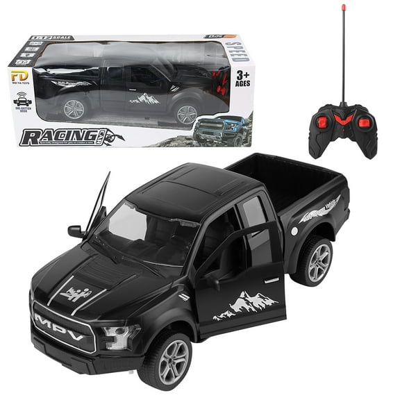 1:12 Scale RC Off-Road Pickup Truck with Authentic Sounds, Lights, and Functional Doors for Kids (Black)