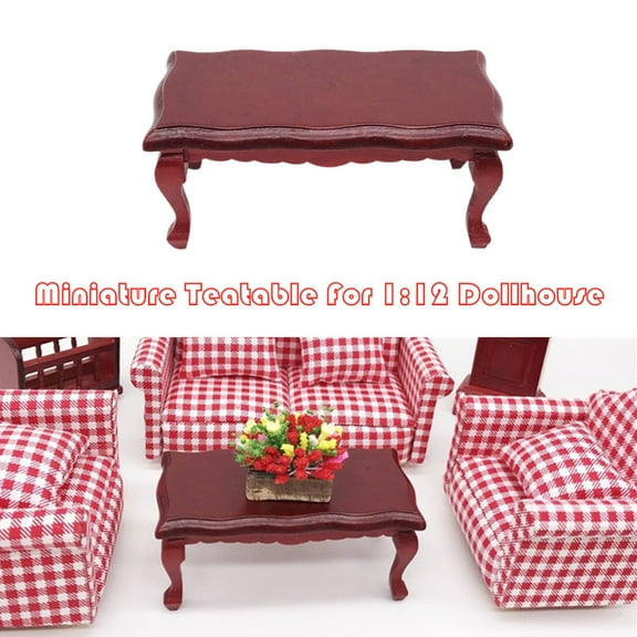 1:12 Scale Red Wooden Classic Coffee Table, Dollhouse Furniture, 9.8x4.8x4.6 cm