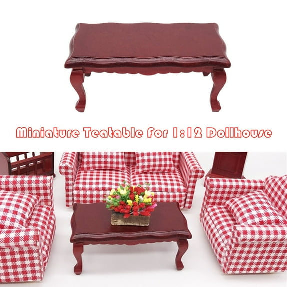1:12 Scale Red Wooden Classic Coffee Table, Dollhouse Furniture, 9.8x4.8x4.6 cm