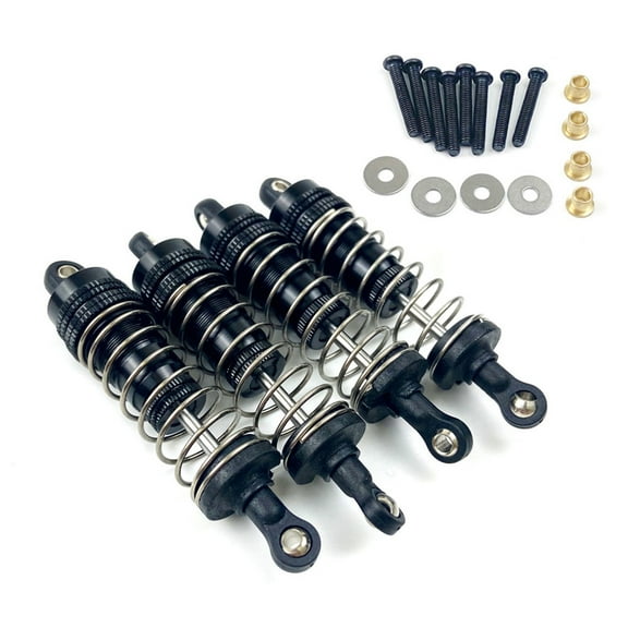 1:12 Scale Shock Absorber Kit (4PC) - CNC Aluminum Oil-Filled Dampers w/50mm Pistons & Hardware Black