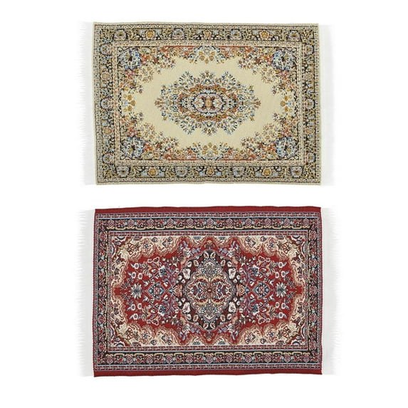 1:12 Scale Turkish Style Carpet, 2pcs Woven Rug Embroidery Cloth Mat for Dollhouse Any Rooms Decor Accessories Kids Pretend Play Toy