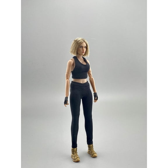 1/12 Scale doll clothing Female Figure Sport Outfit Set, Black Ribbed Crop Tank Top + Leggings