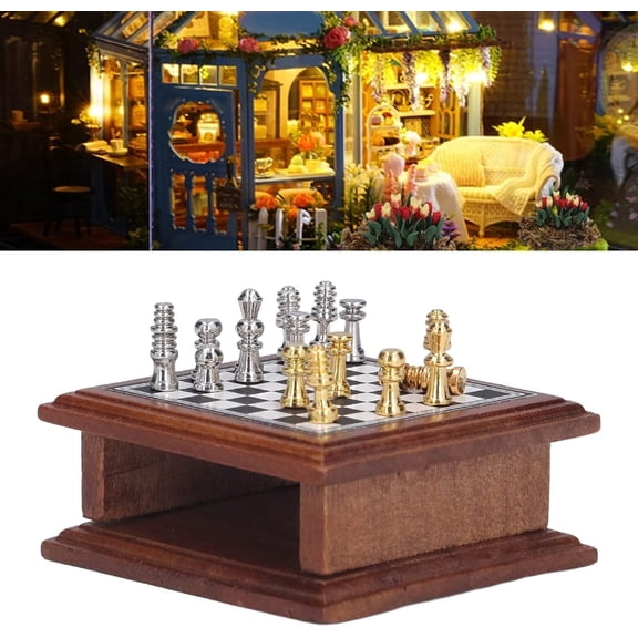 1:12 Set Scale Dollhouse Miniatures Chess Miniature ChessBoard Game Accessories