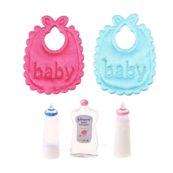 1/12 Simulation Miniature Baby Bath Acc for Play Shampoo Milk Bottle Bib Model 3