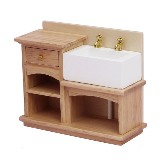 1/12 Wooden Bathroom Sink Miniature Furniture For Doll House Decoration with Realistic Detail For Collectors And Display