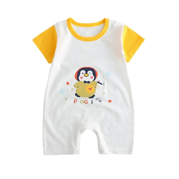 1-12M Infant Jumpsuit Clearance Funny Cartoons Print Short Sleeve Cotton Newborn Bodysuit Button Down Baby Boy Girl One-Piece Rompers