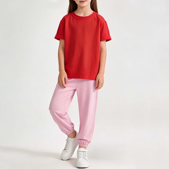1-12Y Kids Thin Solid Color Crew Neck Short Sleeve Top & Mosquito Repellent Pants Set Blue 1-2 Years